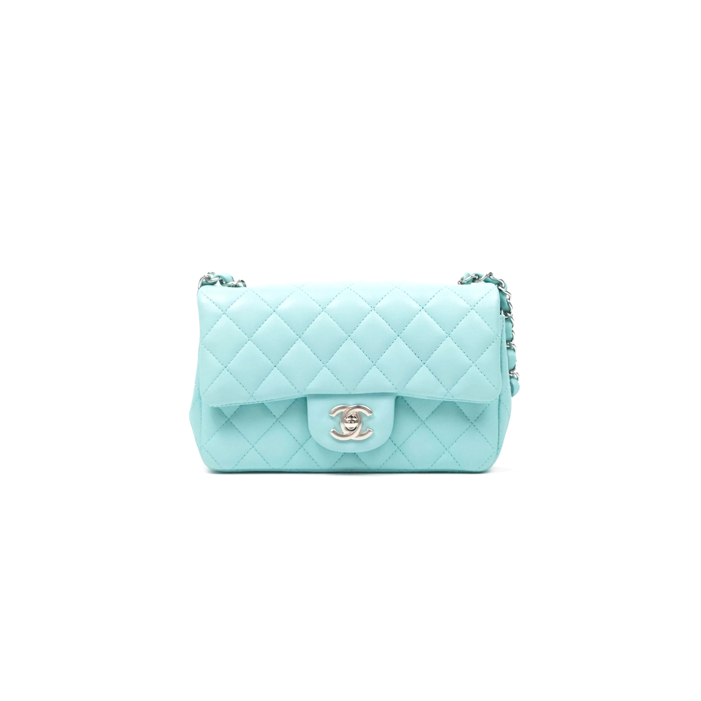 CHANEL QUILTED MINI RECTANGULAR FLAP TIFFANY BLUE LAMBSKIN A69900 (20*12*6cm)